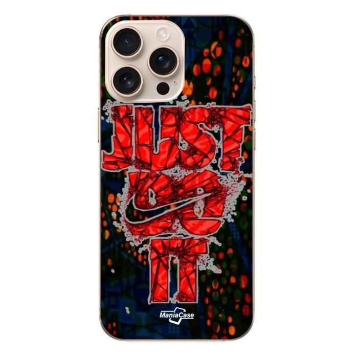 Coque iPhone 16 Pro Max Nike rouge – slogan Just Do It, souple