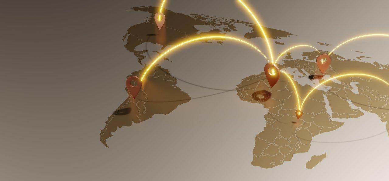 Carte du monde illustrant la présence de TikTok et ses enjeux géopolitiques à travers les logos de la plateforme.